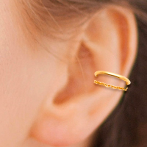 Mystigrey Oriel .925 Sterling Silver Plated Rhodium and 18K Gold Plated Cuff Earring with 1 Chain