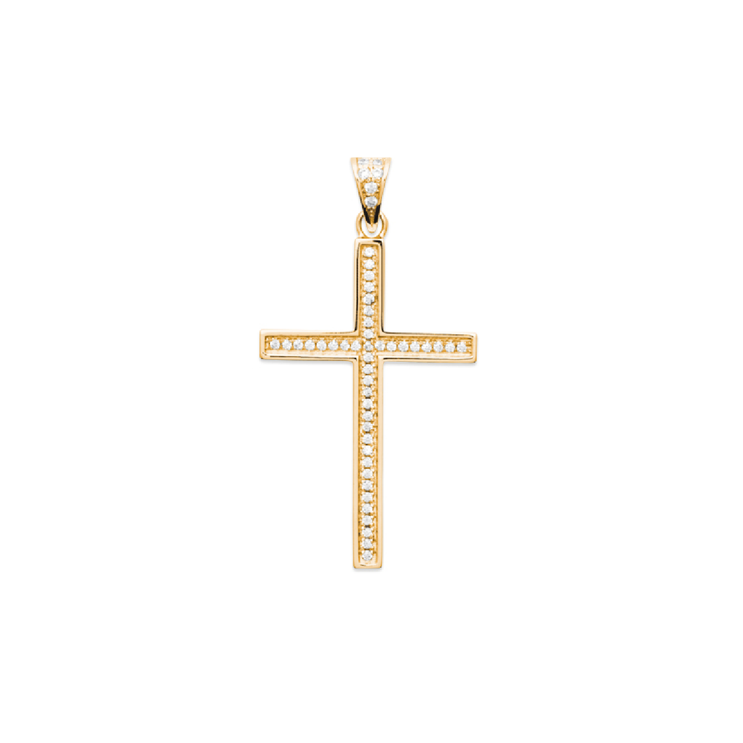 Mystigrey Cross 18K Gold Plated Pendant for Women with Cubic Zirconia Large 1.2 inch x 1 inch