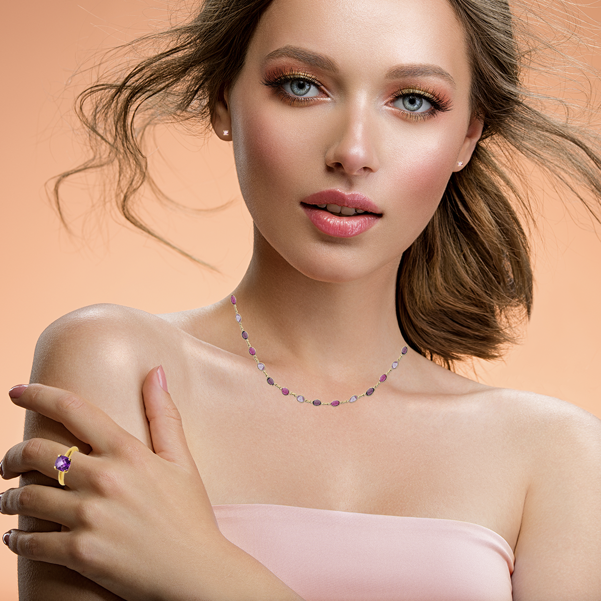 Mystigrey Oceana 18K Gold Plated Necklace for Women Blue or Pink