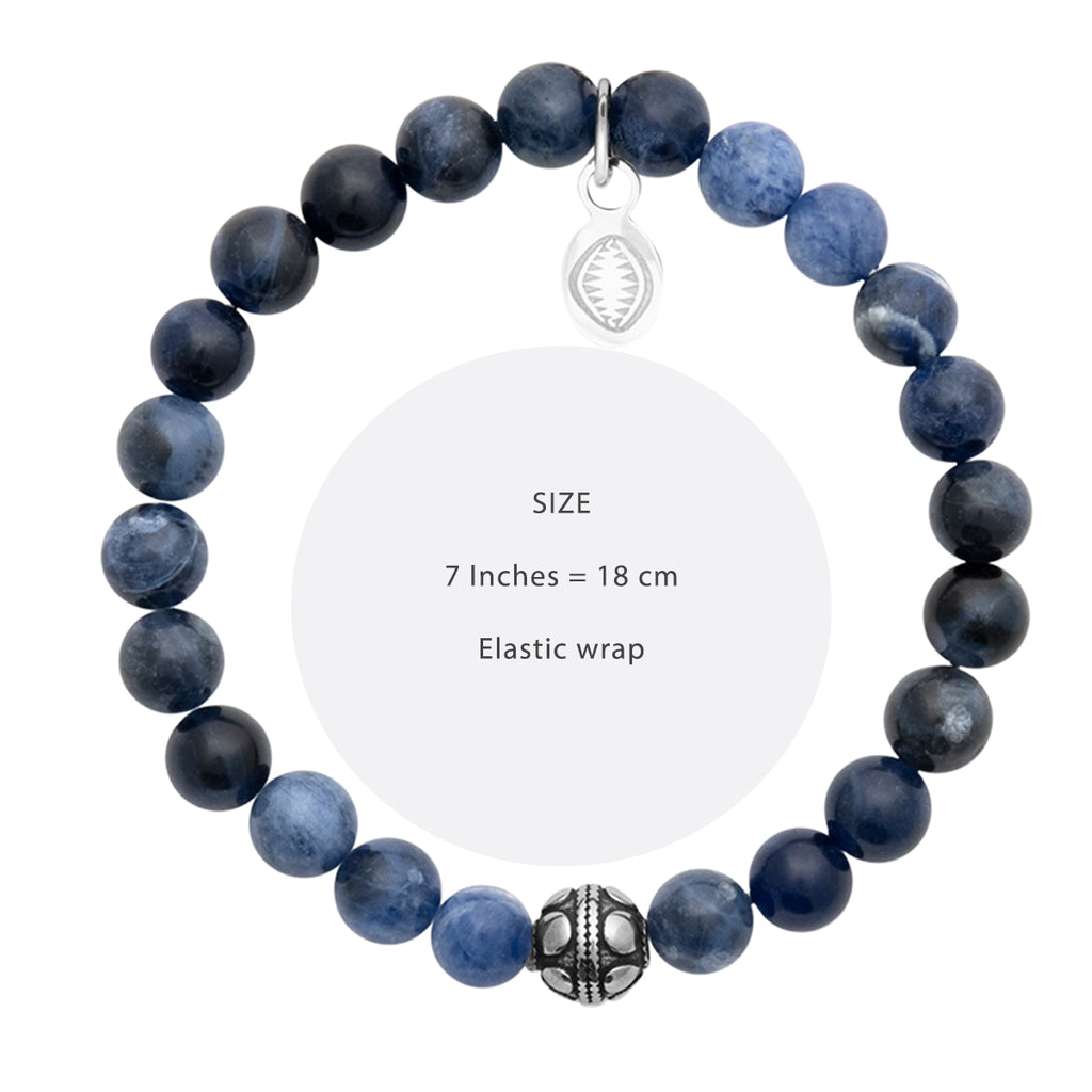 Rio Blue Sodalite Bead Bracelet, Small in Stainless Steel, view 2