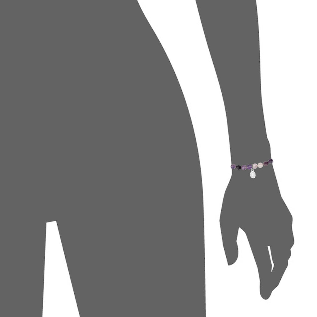 Rio Stainless Steel Bracelet Violet Fluorite with Steel Bead   Small