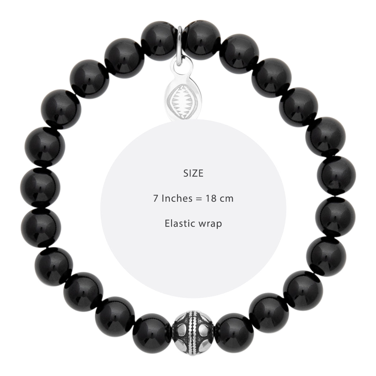 Mystigrey Black Agate Bead Bracelet Stainless Steel Rio Small