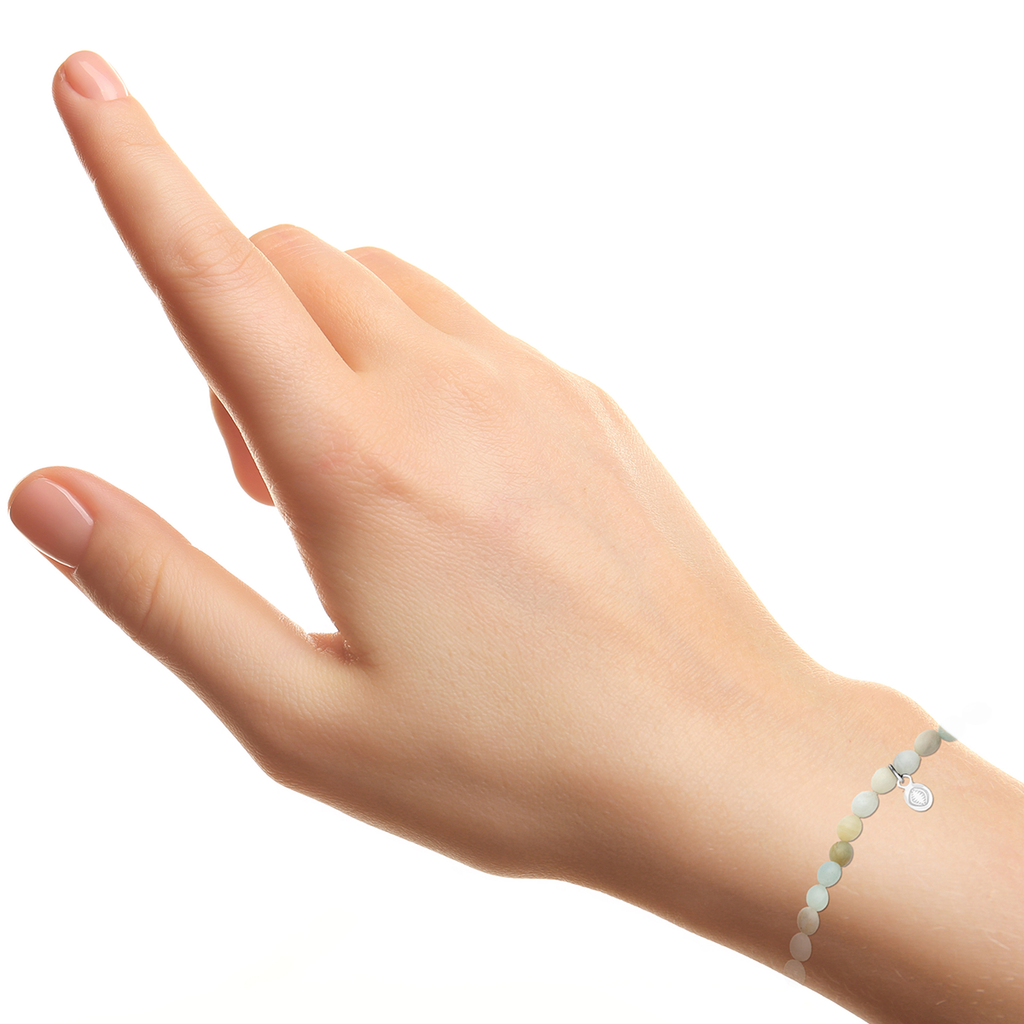 Rio Stainless Steel Bracelet Pastel Green Amazonite with Steel Bead   Small