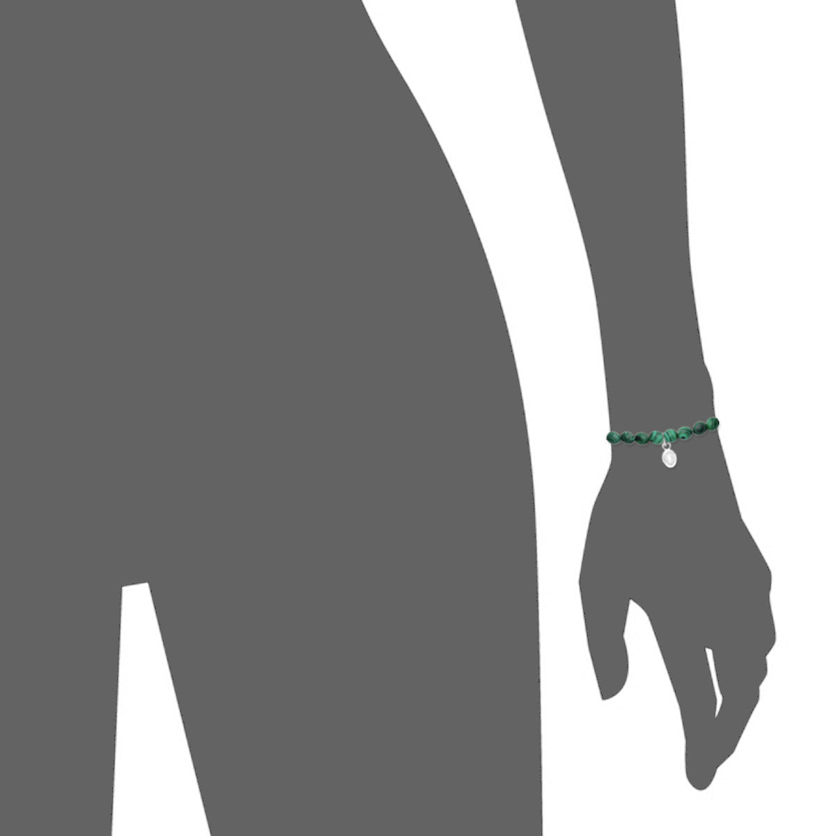 Rio Stainless Steel Bracelet Green Malachite with Steel Bead   Small