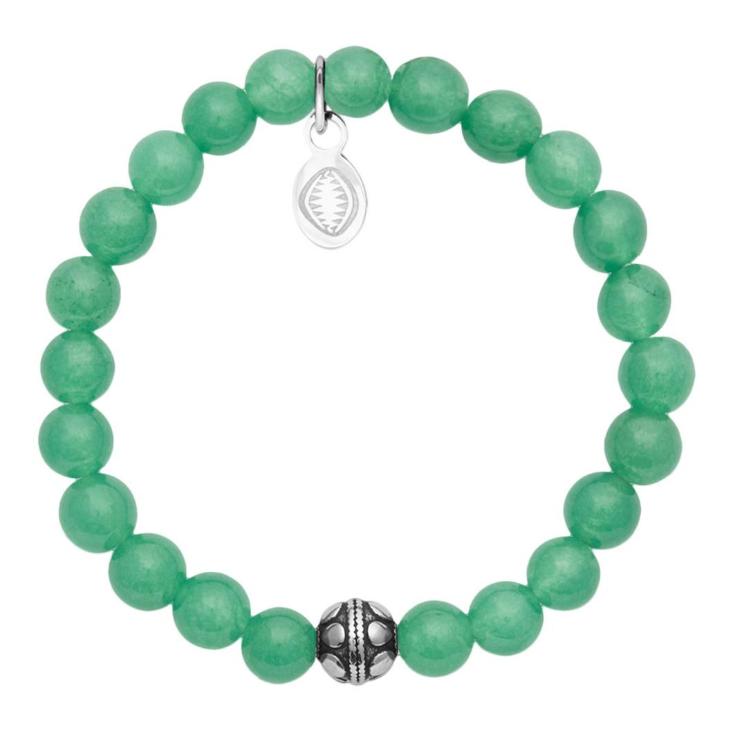 Rio Stainless Steel Bracelet Green Quartzite with Steel Bead   Small