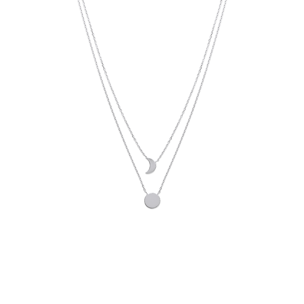 Mystigrey Moon .925 Sterling Silver Plated Rhodium and 18K Gold Plated Dual Necklace