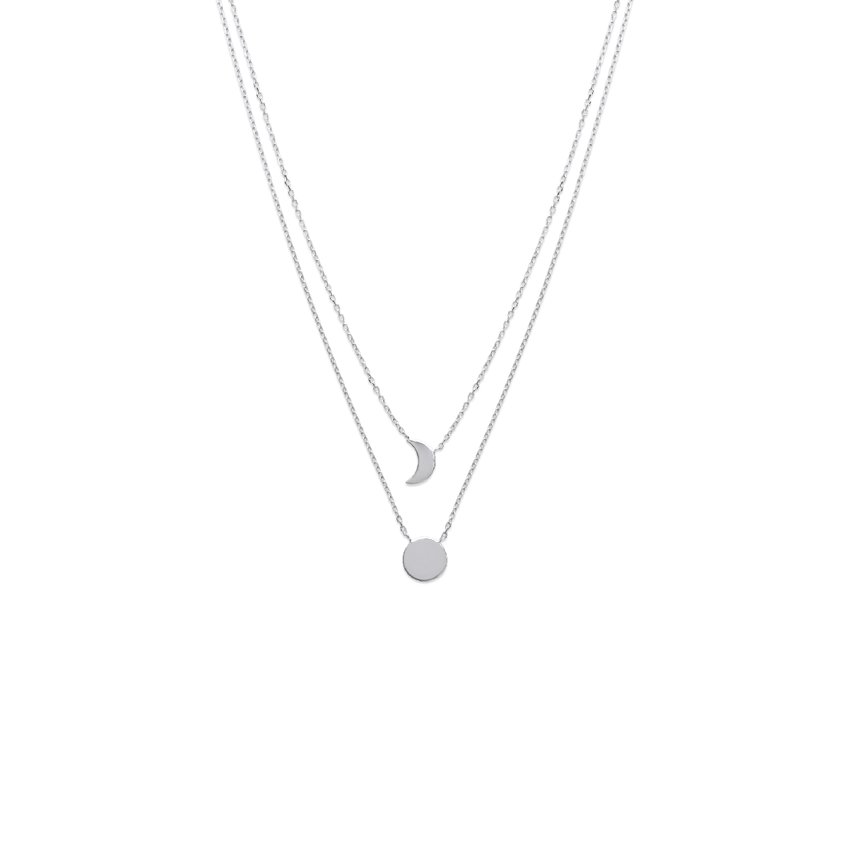Mystigrey Moon .925 Sterling Silver Plated Rhodium and 18K Gold Plated Dual Necklace