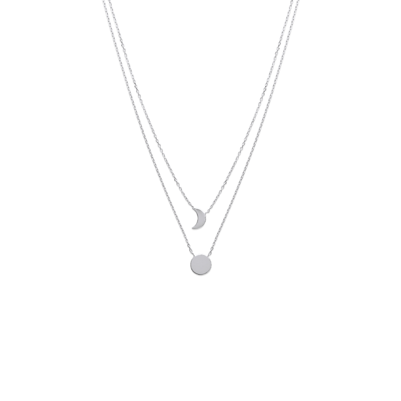 Mystigrey Moon .925 Sterling Silver Plated Rhodium and 18K Gold Plated Dual Necklace