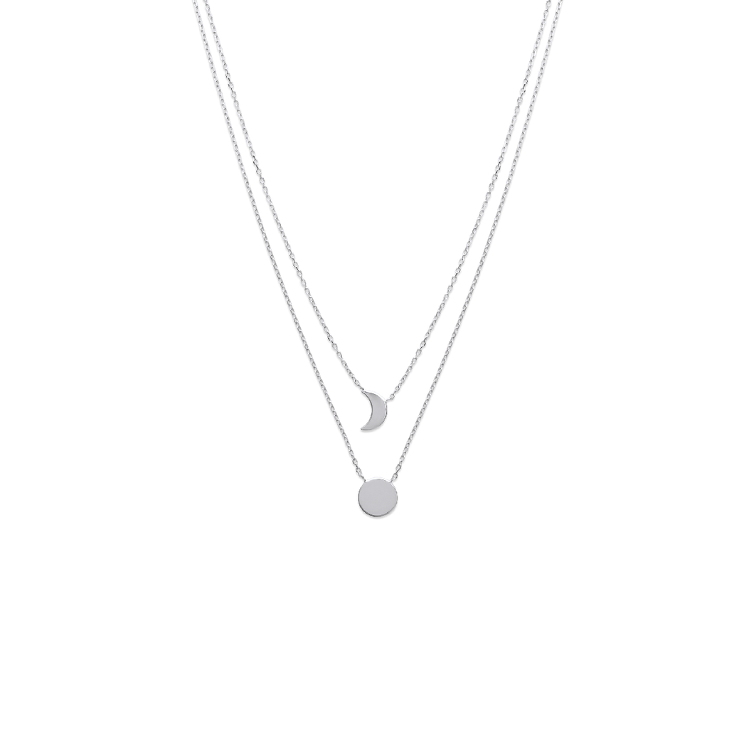 Mystigrey Moon .925 Sterling Silver Plated Rhodium and 18K Gold Plated Dual Necklace