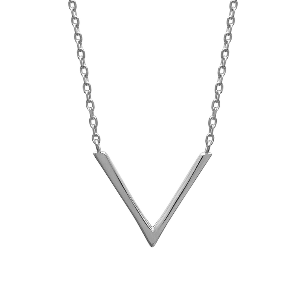 Mystigrey Aria .925 Sterling Silver Plated Rhodium and 18K Gold Plated V Necklace