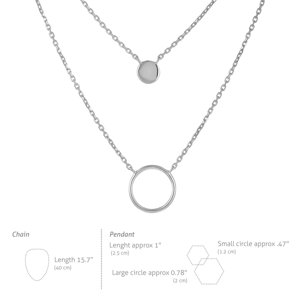 Mystigrey Oriel Double Circle .925 Sterling Silver Plated Rhodium and 18K Gold Plated Necklace