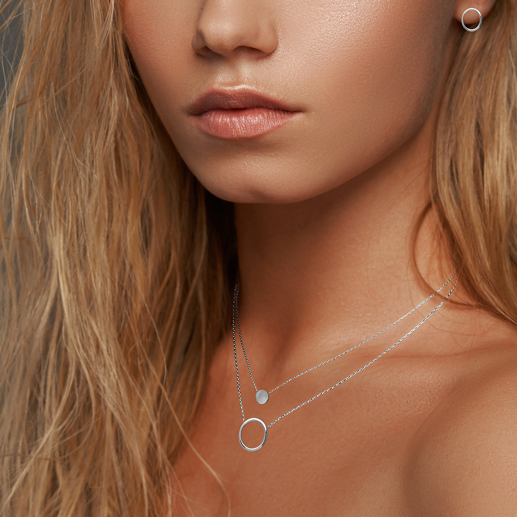 Mystigrey Oriel Double Circle .925 Sterling Silver Plated Rhodium and 18K Gold Plated Necklace