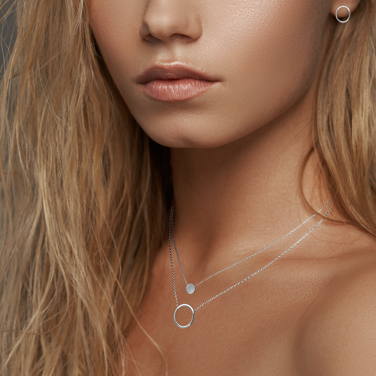 Mystigrey Oriel Double Circle .925 Sterling Silver Plated Rhodium and 18K Gold Plated Necklace