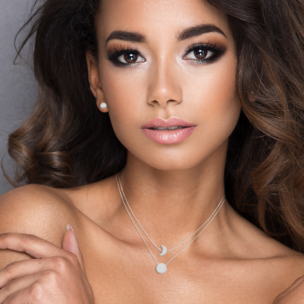 Mystigrey Moon .925 Sterling Silver Plated Rhodium and 18K Gold Plated Dual Necklace