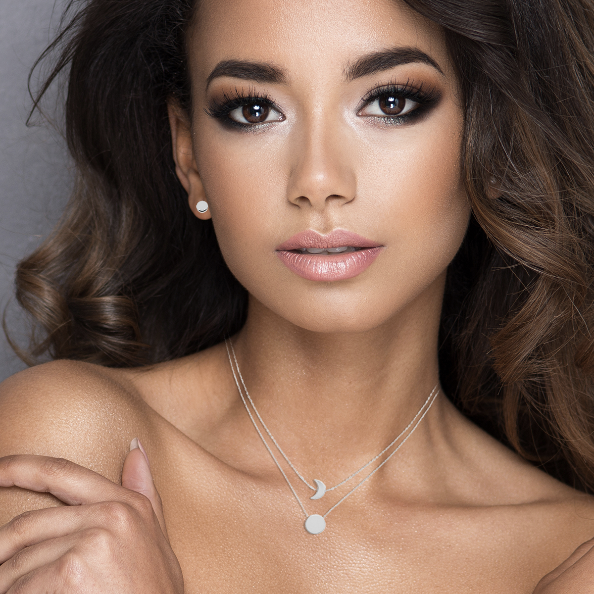 Mystigrey Moon .925 Sterling Silver Plated Rhodium and 18K Gold Plated Dual Necklace