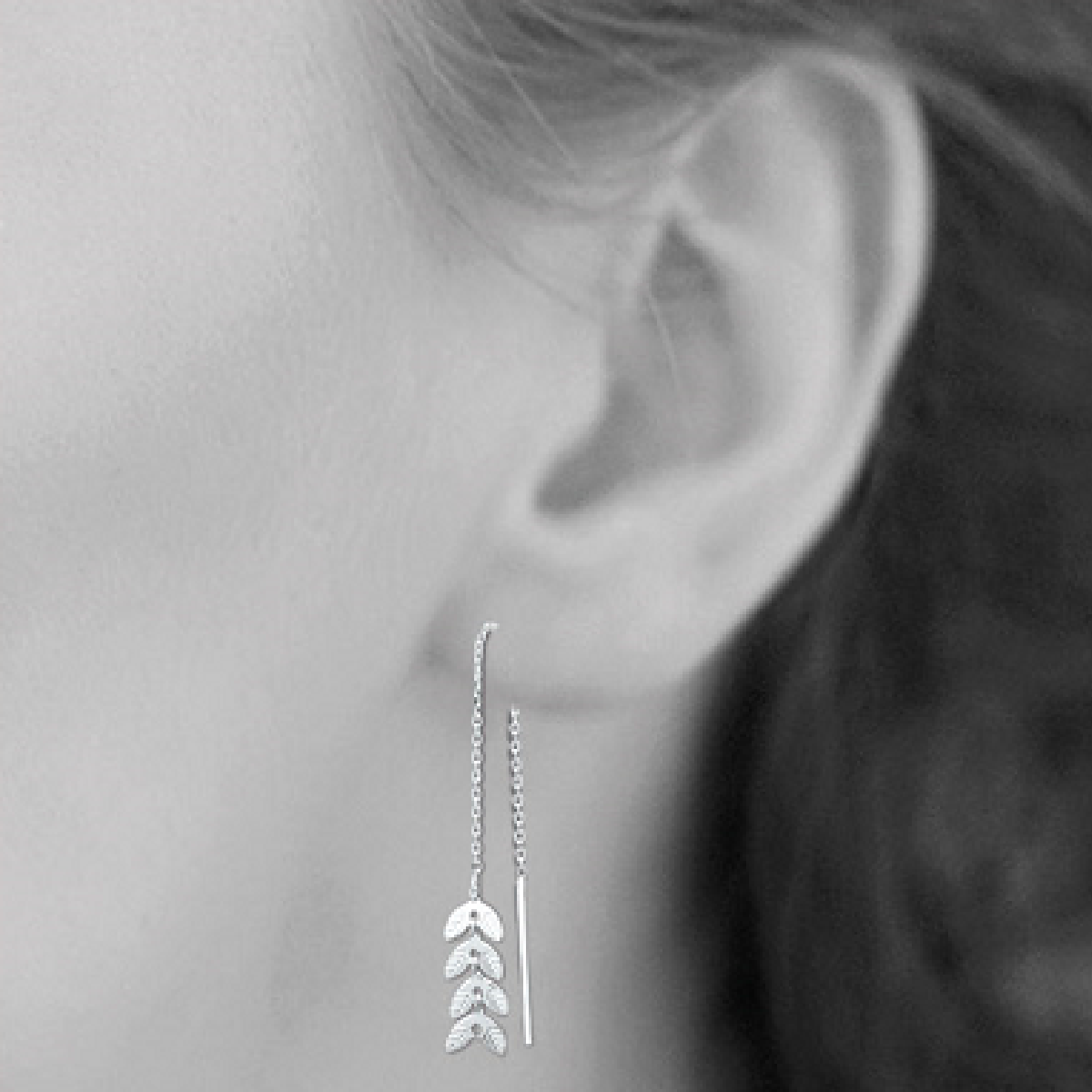 Cesaria Long Earrings in 925 Sterling Silver Plated Rhodium or 18K Gold Plated, view 5