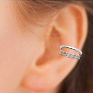 Mystigrey Oriel .925 Sterling Silver Plated Rhodium and 18K Gold Plated Cuff Earring with 2 Chains