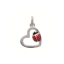 Load image into Gallery viewer, Mystigrey Ladybug Heart .925 Sterling Silver Plated Rhodium Pendant
