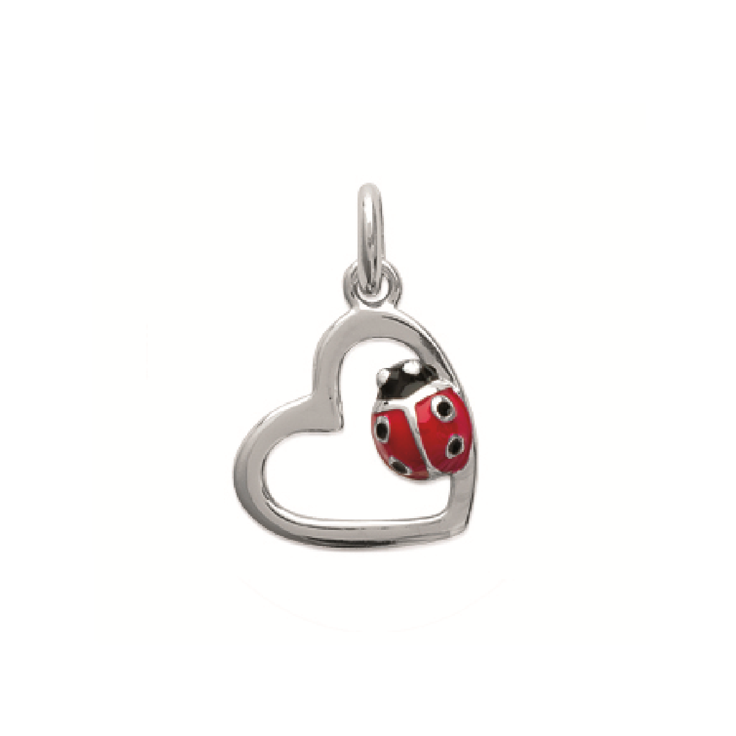 Mystigrey Ladybug Heart .925 Sterling Silver Plated Rhodium Pendant