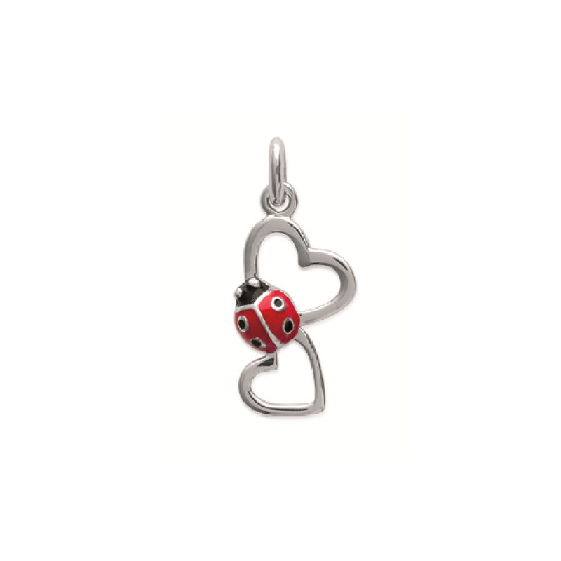 Mystigrey Ladybug Two Hearts .925 Sterling Silver Plated Rhodium Pendant
