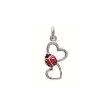 Load image into Gallery viewer, Mystigrey Ladybug Two Hearts .925 Sterling Silver Plated Rhodium Pendant
