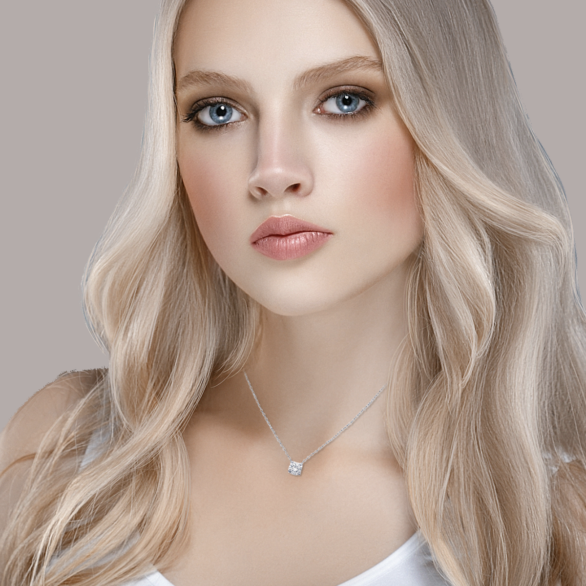 Solitaire Necklace in 925 Sterling Silver Plated Rhodium, view 5