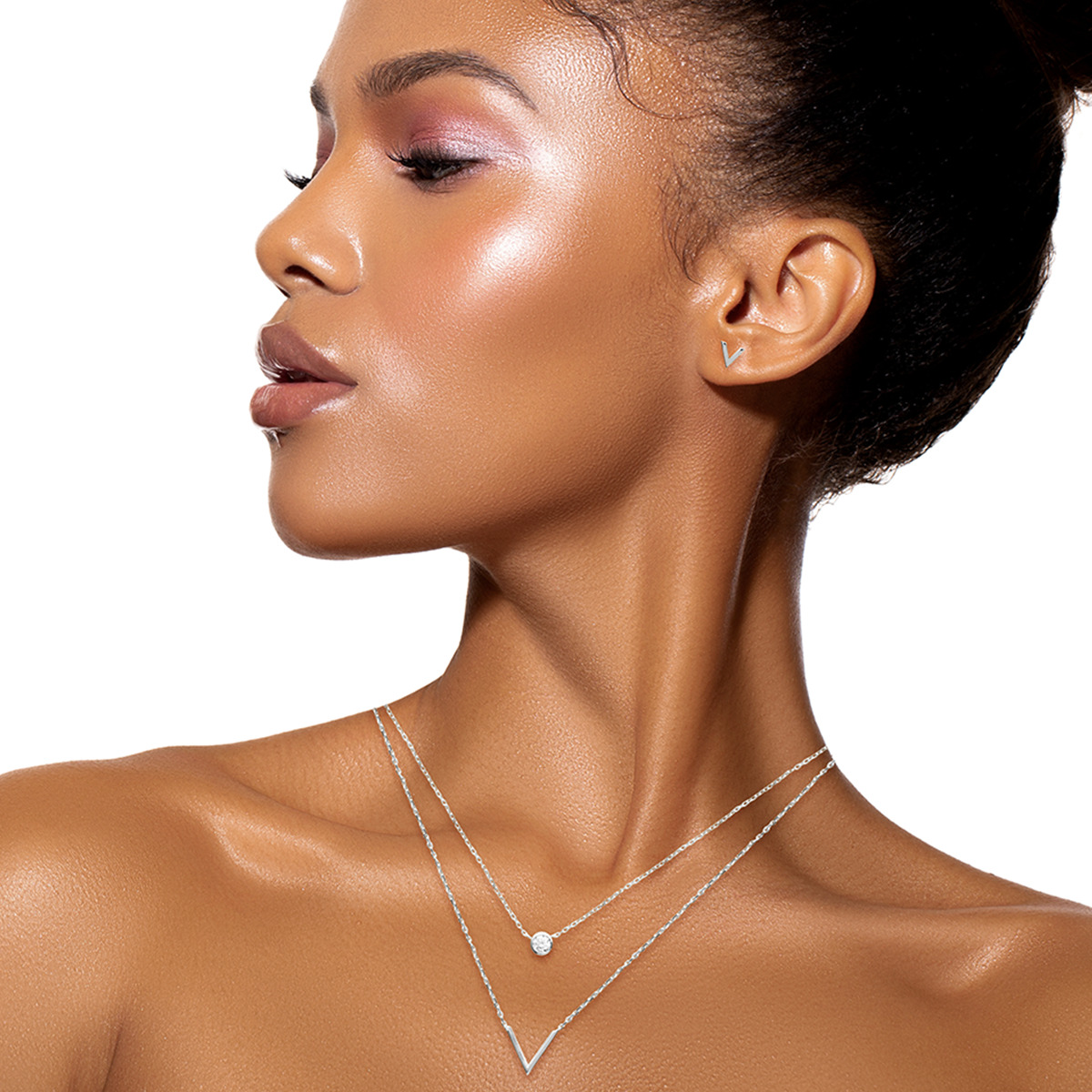 Mystigrey Victoria .925 Sterling Silver Plated Rhodium and 18K Gold Plated  Dual Necklace for Women with V and Cubic Zirconia