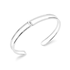 Mystigrey Mackenna .925 Sterling Silver Plated Rhodium and 18K Gold Plated Bangle for Women  with Cubic Zirconia