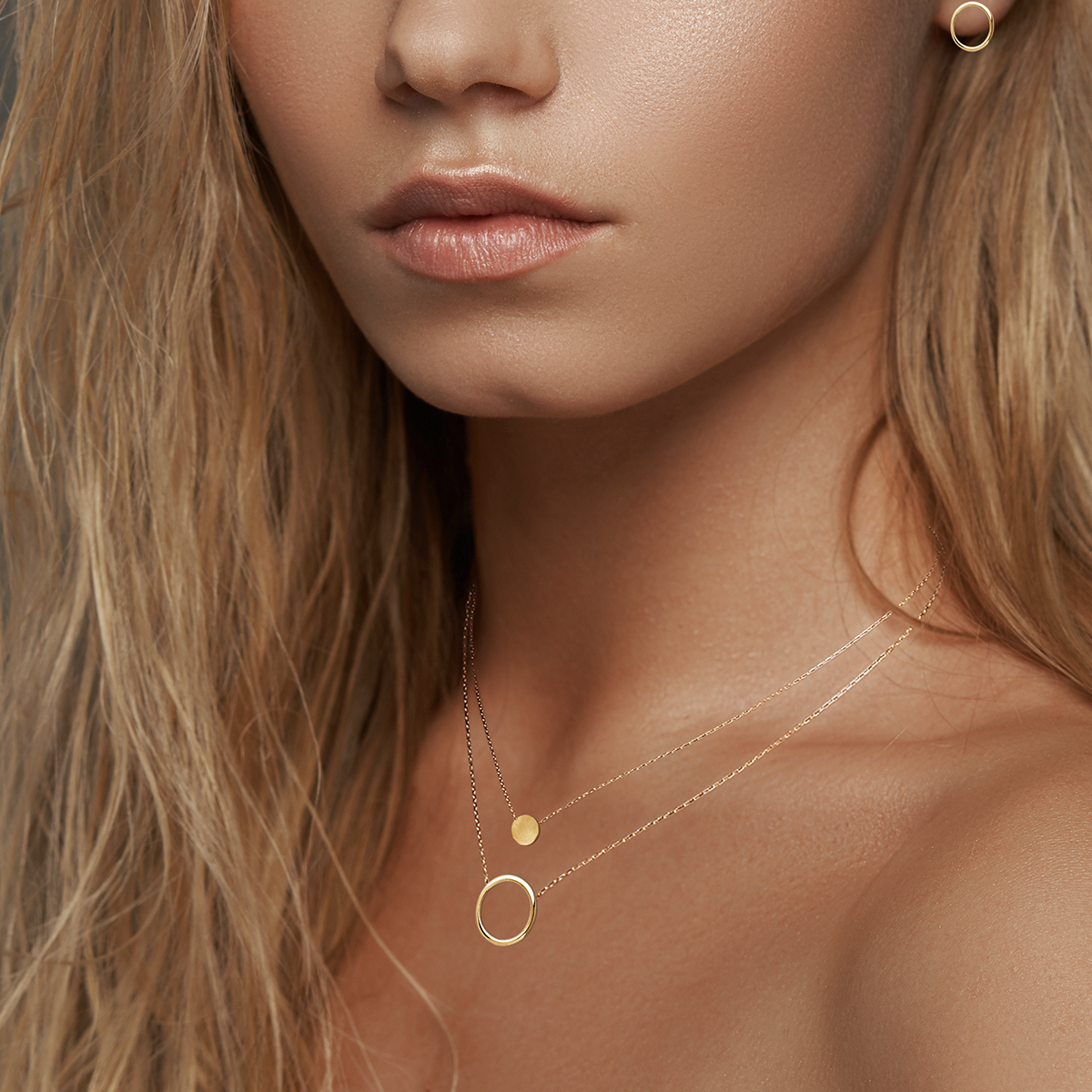 Mystigrey Oriel Double Circle .925 Sterling Silver Plated Rhodium and 18K Gold Plated Necklace