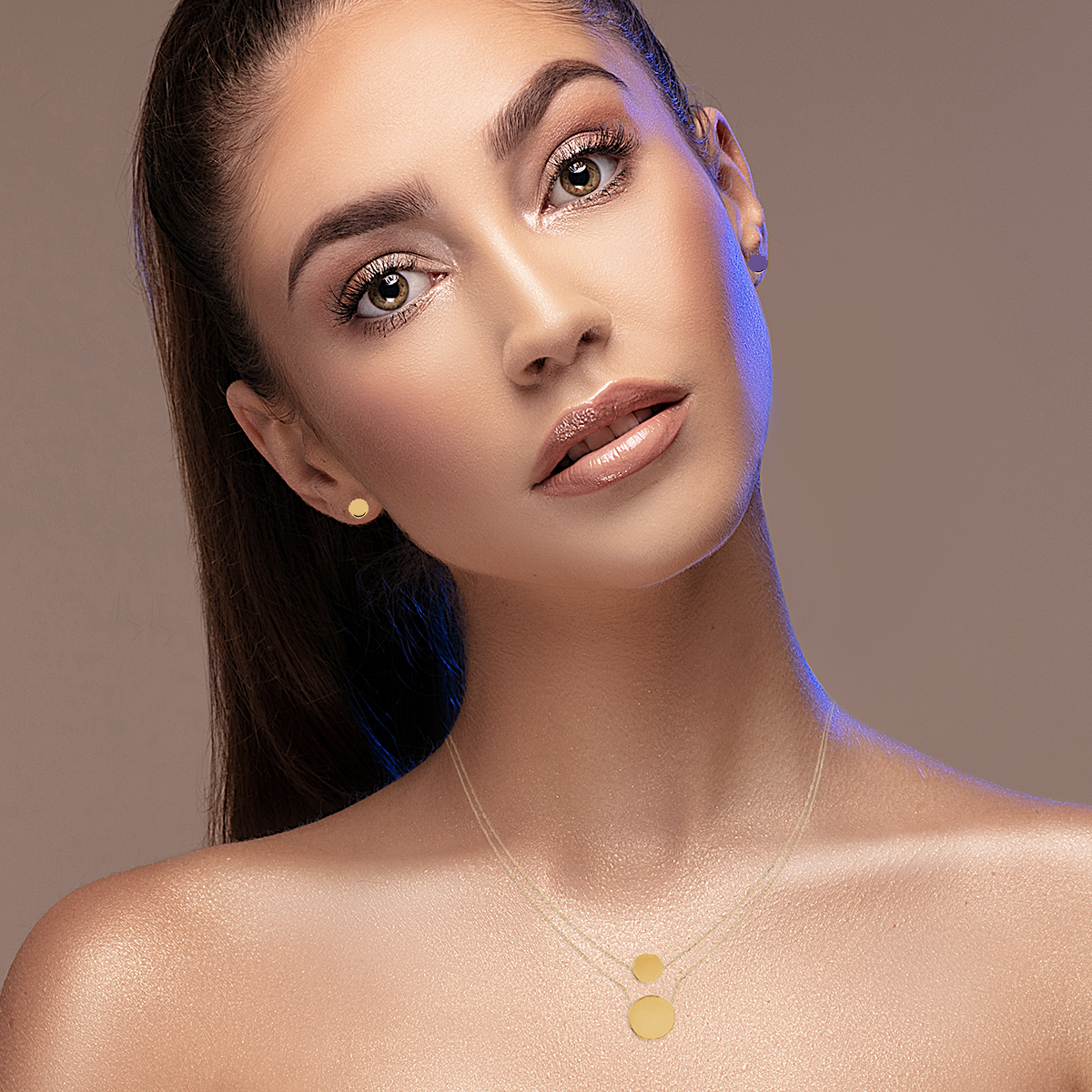 Mystigrey Lucy Double Circle 18K Gold Plated  Dual Necklace for Women two Circles