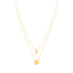 Mystigrey Moon .925 Sterling Silver Plated Rhodium and 18K Gold Plated Dual Necklace