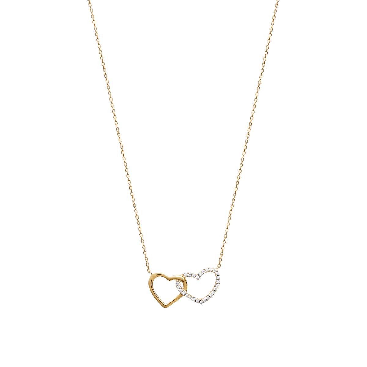 Mystigrey Milena Two Hearts .925 Sterling Silver Plated Rhodium and 18K Gold Plated Necklace for Women with Cubic Zirconia