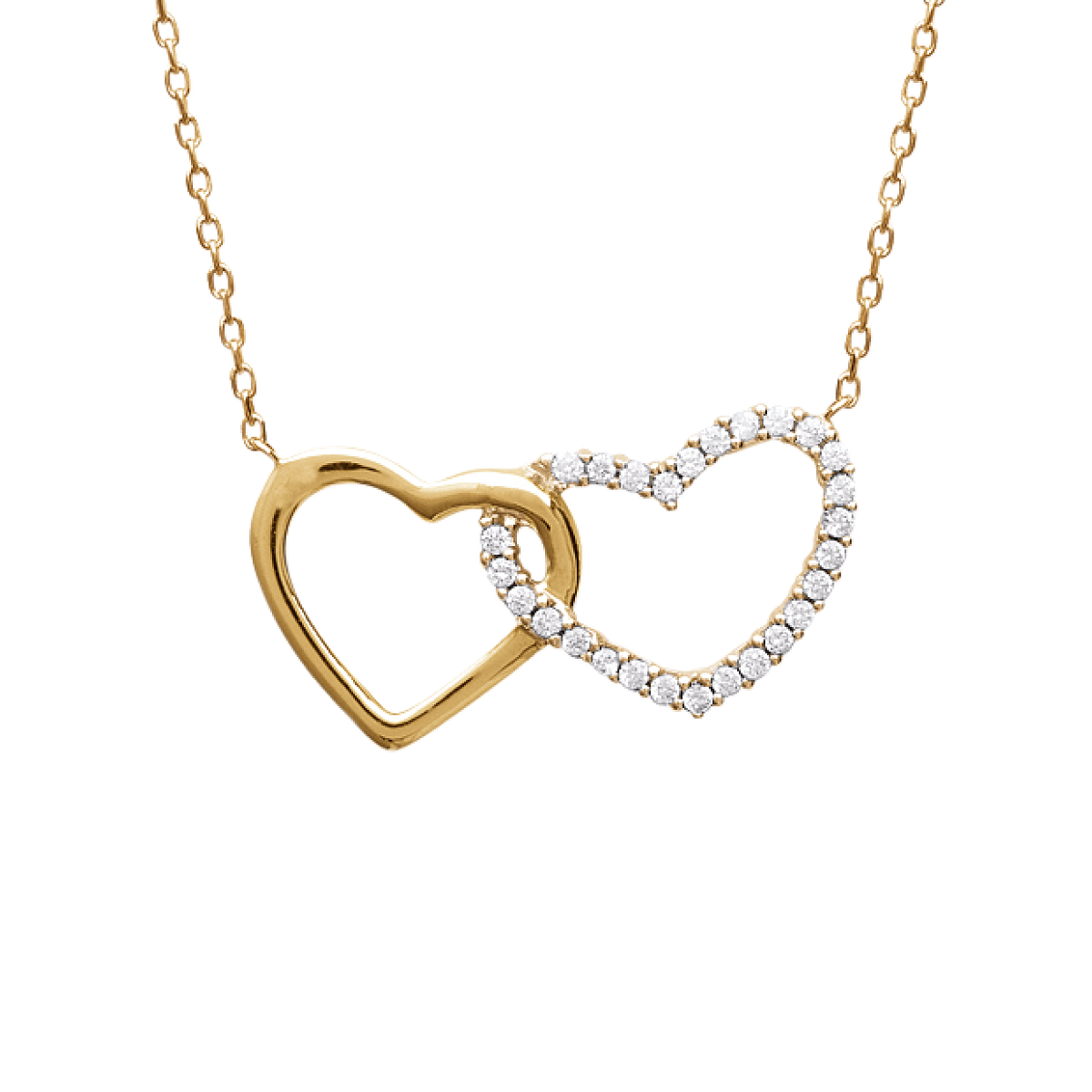 Mystigrey Milena Two Hearts .925 Sterling Silver Plated Rhodium and 18K Gold Plated Necklace for Women with Cubic Zirconia