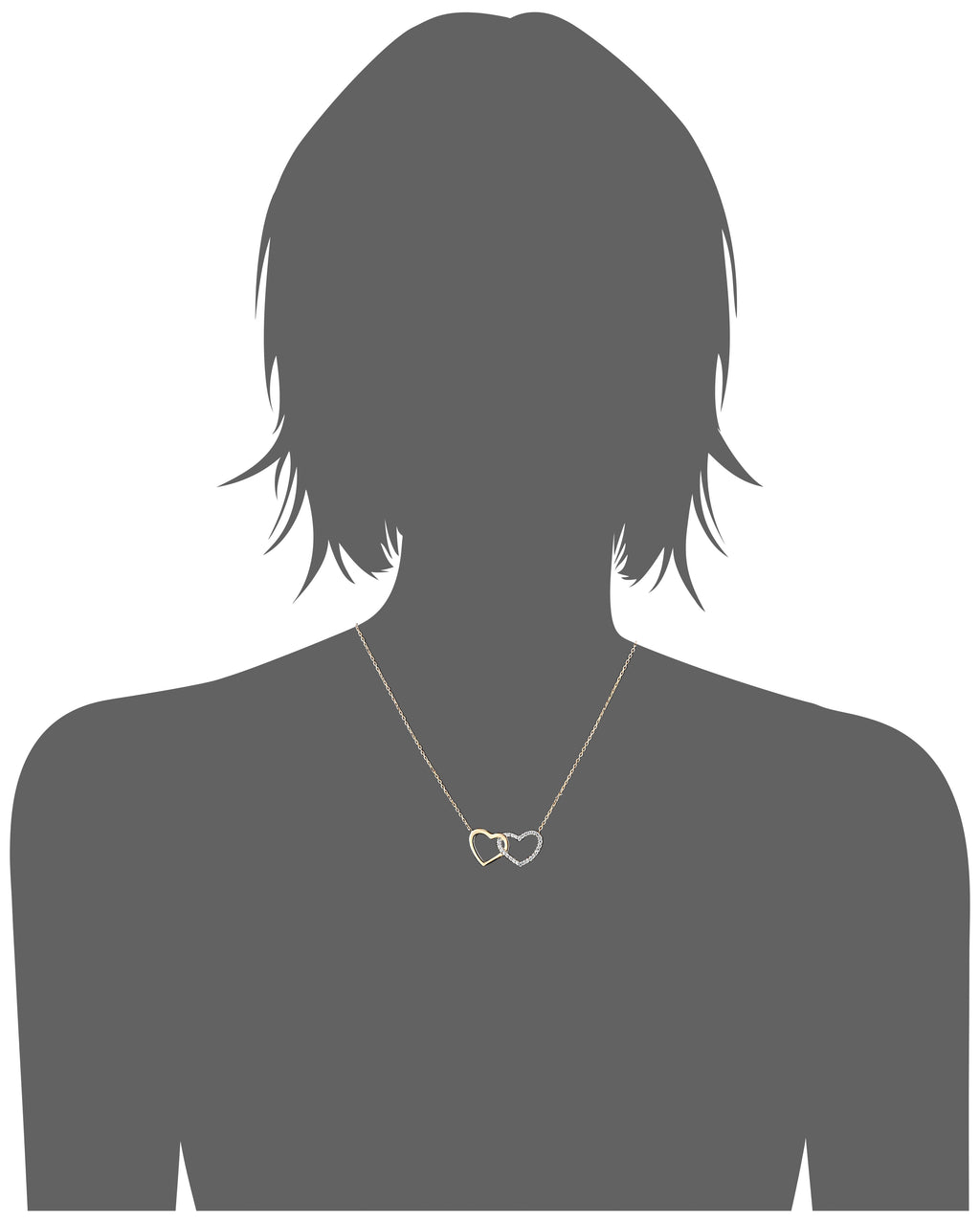 Mystigrey Milena Two Hearts .925 Sterling Silver Plated Rhodium and 18K Gold Plated Necklace for Women with Cubic Zirconia