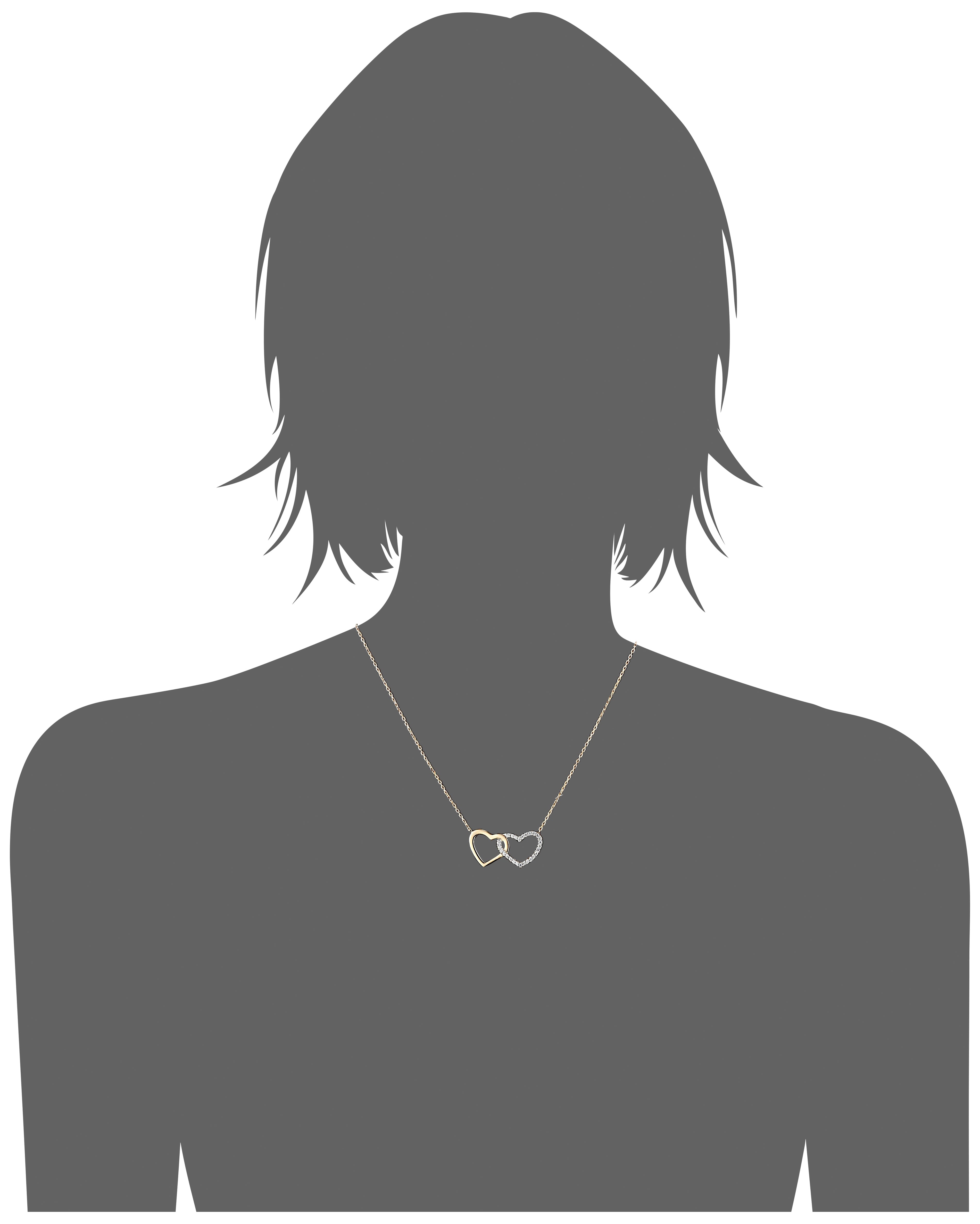 Mystigrey Milena Two Hearts .925 Sterling Silver Plated Rhodium and 18K Gold Plated Necklace for Women with Cubic Zirconia