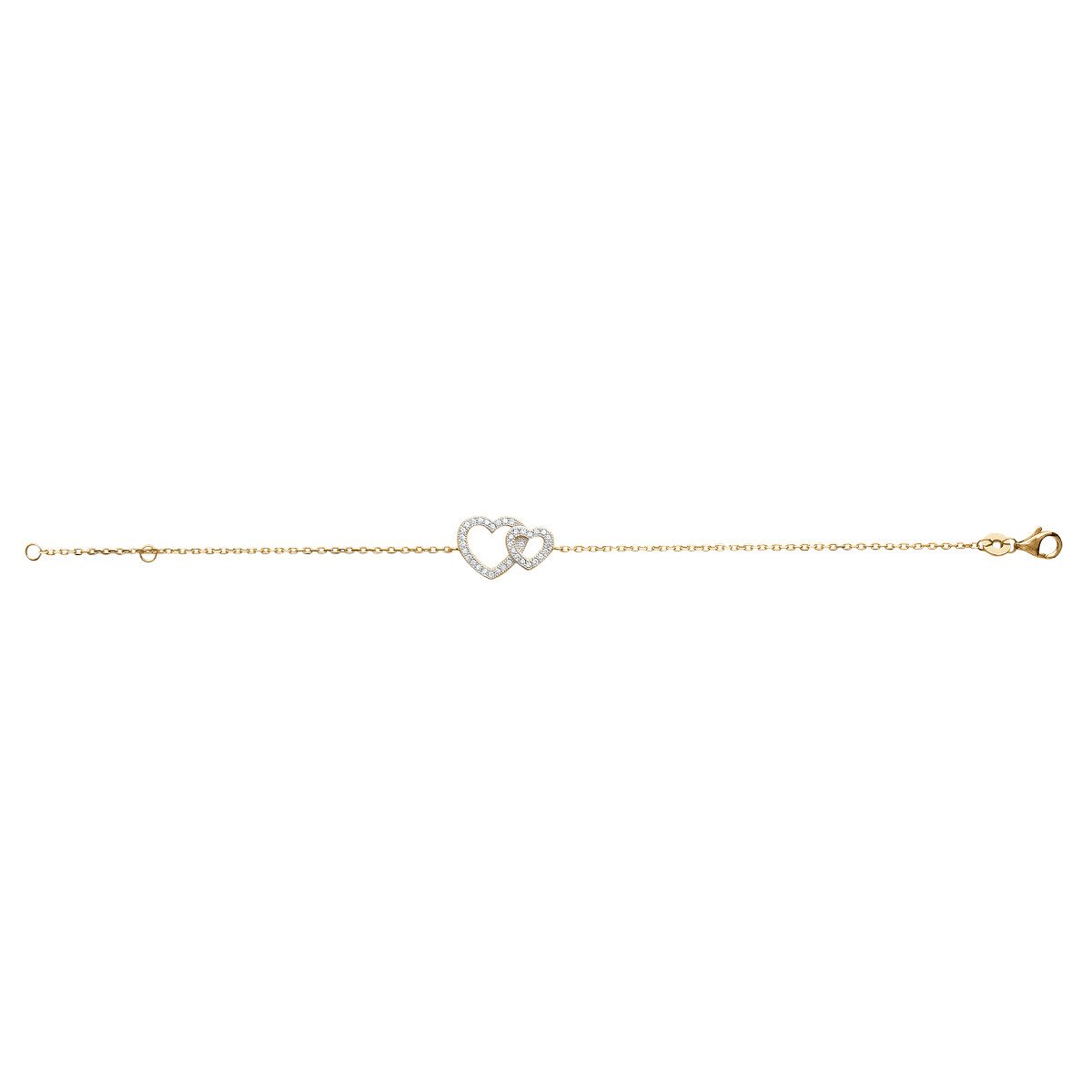 Mystigrey Milena Two Small Hearts .925 Sterling Silver Plated Rhodium and 18K Gold Plated Bracelet for Women with Cubic Zirconia