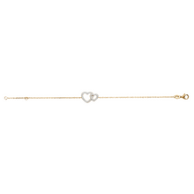 Load image into Gallery viewer, Mystigrey Milena Two Small Hearts .925 Sterling Silver Plated Rhodium and 18K Gold Plated Bracelet for Women with Cubic Zirconia
