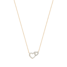 Load image into Gallery viewer, Mystigrey Milena Two Small Hearts .925 Sterling Silver Plated Rhodium and 18K Gold Plated Necklace for Women with Cubic Zirconia
