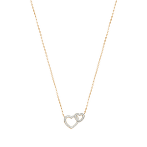 Mystigrey Milena Two Small Hearts .925 Sterling Silver Plated Rhodium and 18K Gold Plated Necklace for Women with Cubic Zirconia
