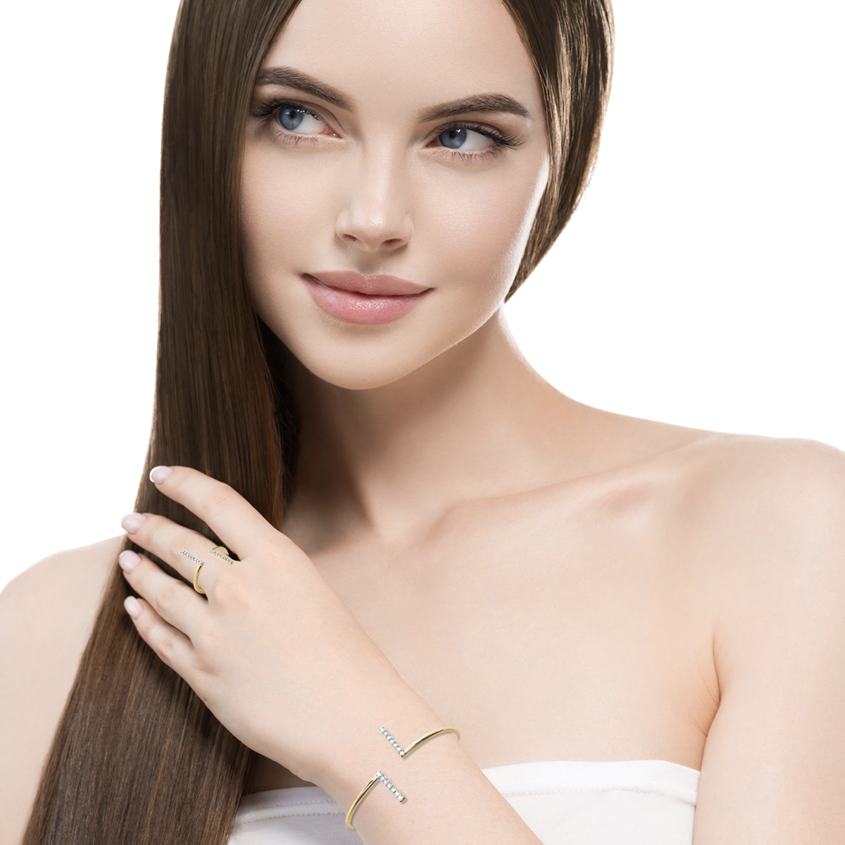 Mystigrey Gaelle .925 Sterling Silver Plated Rhodium Bangle and 18K Gold Plated for Women  with Cubic Zirconia