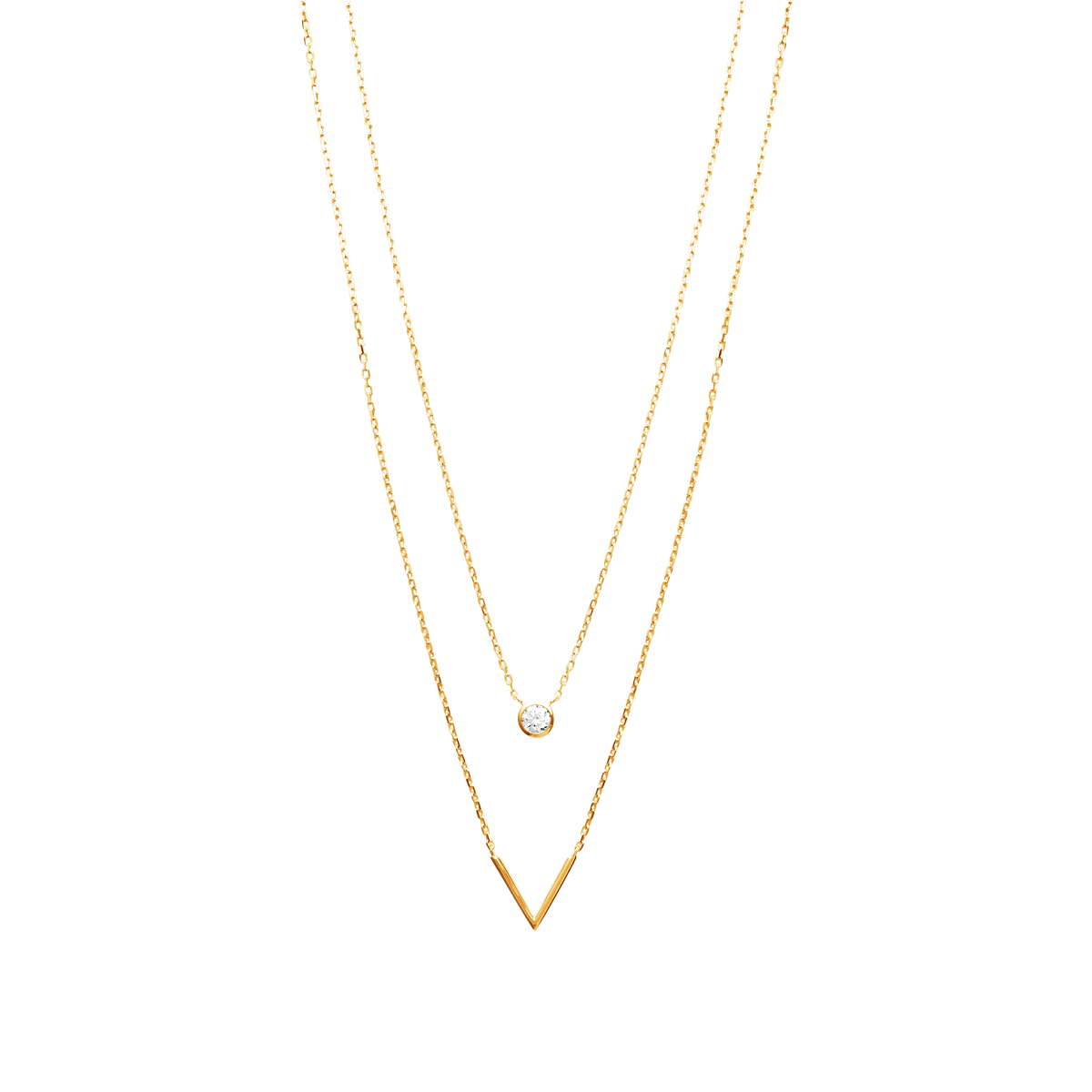 Mystigrey Victoria .925 Sterling Silver Plated Rhodium and 18K Gold Plated  Dual Necklace for Women with V and Cubic Zirconia
