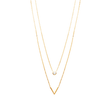 Load image into Gallery viewer, Mystigrey Victoria .925 Sterling Silver Plated Rhodium and 18K Gold Plated  Dual Necklace for Women with V and Cubic Zirconia
