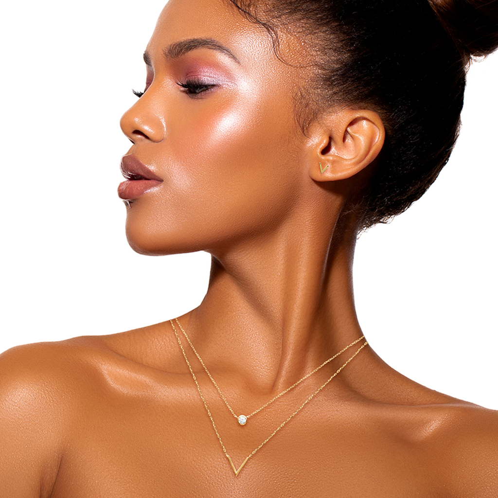 Mystigrey Victoria .925 Sterling Silver Plated Rhodium and 18K Gold Plated  Dual Necklace for Women with V and Cubic Zirconia