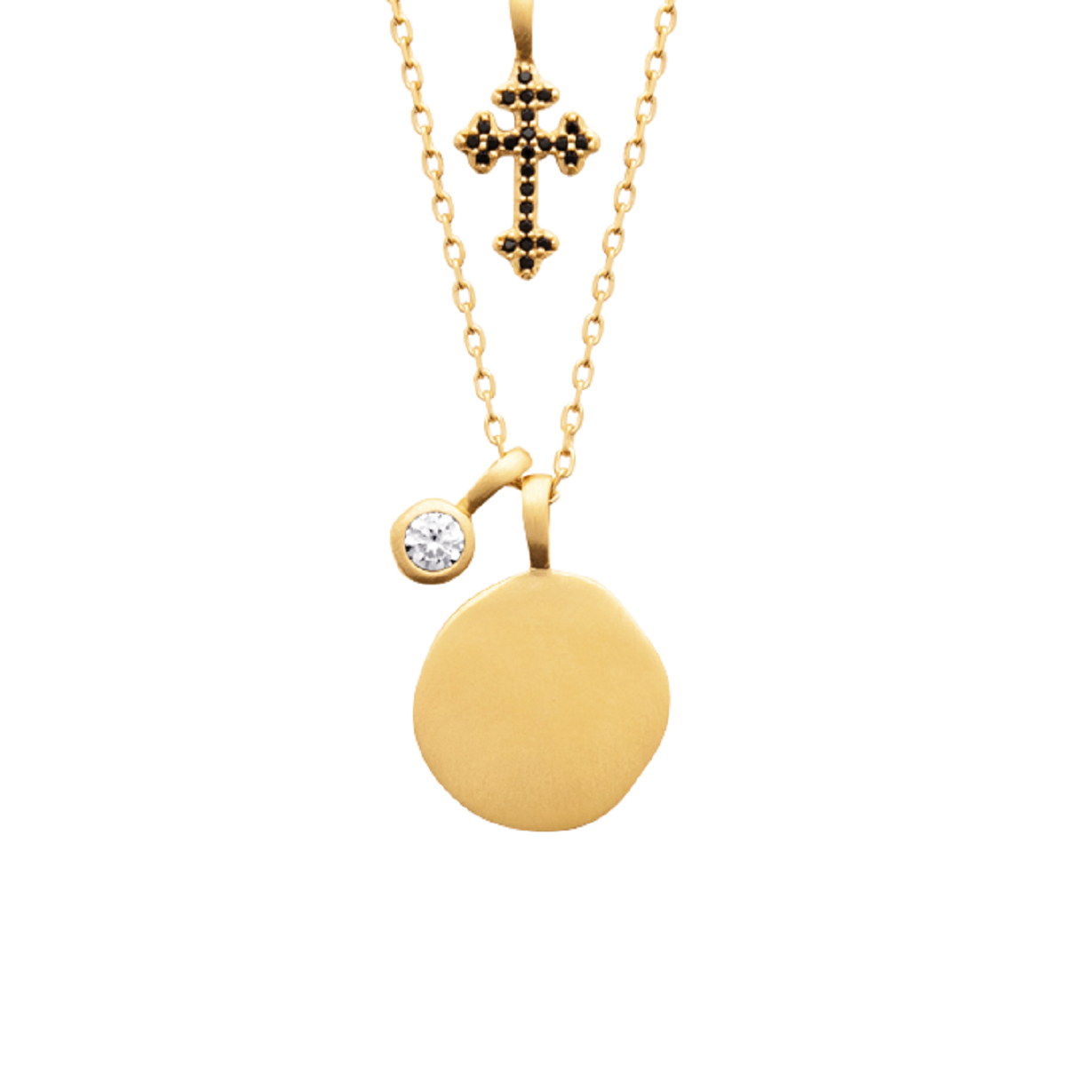 Mystigrey Cross 18K Gold Plated  Double Necklace for Women with Cubic Zirconia Black or White
