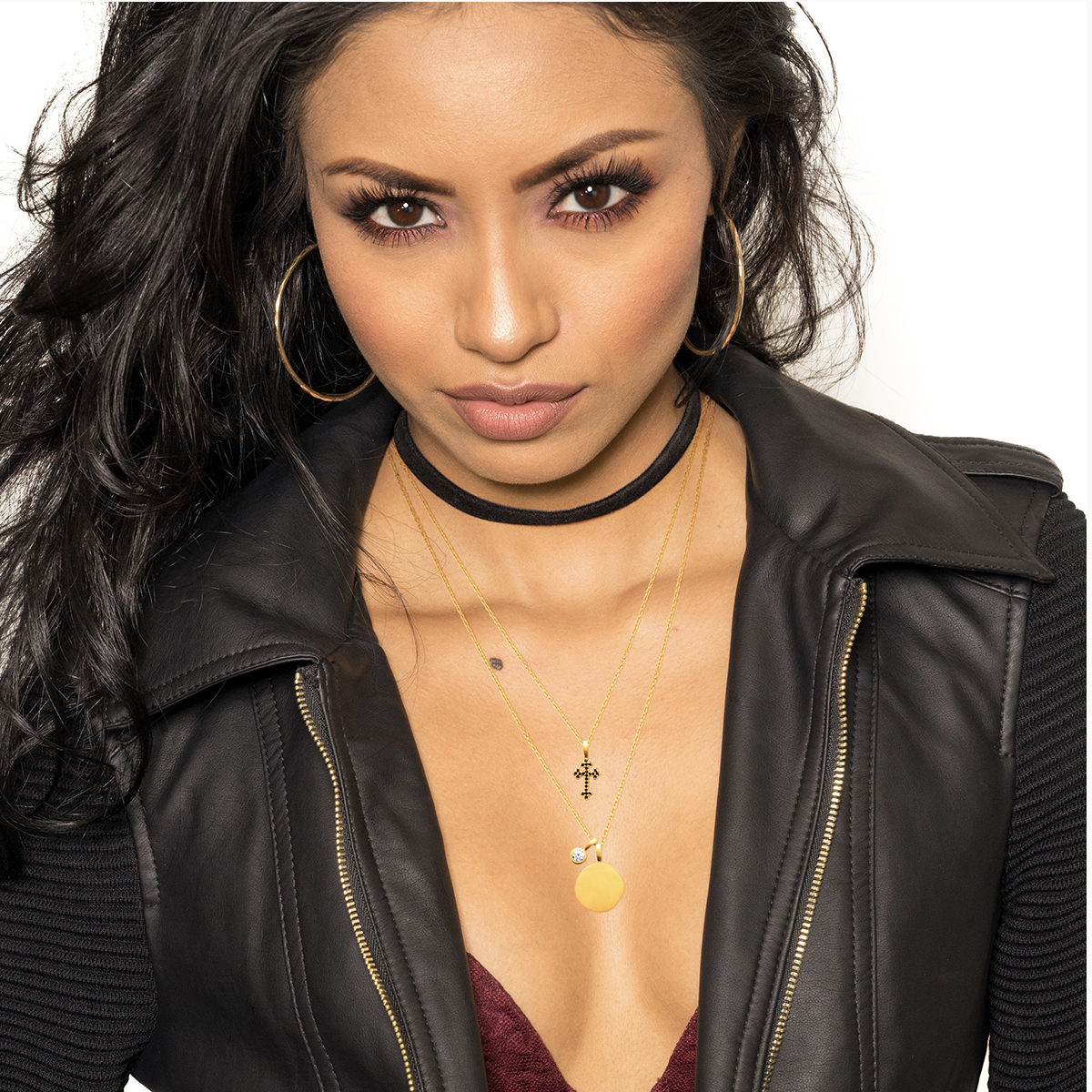 Mystigrey Cross 18K Gold Plated  Double Necklace for Women with Cubic Zirconia Black or White