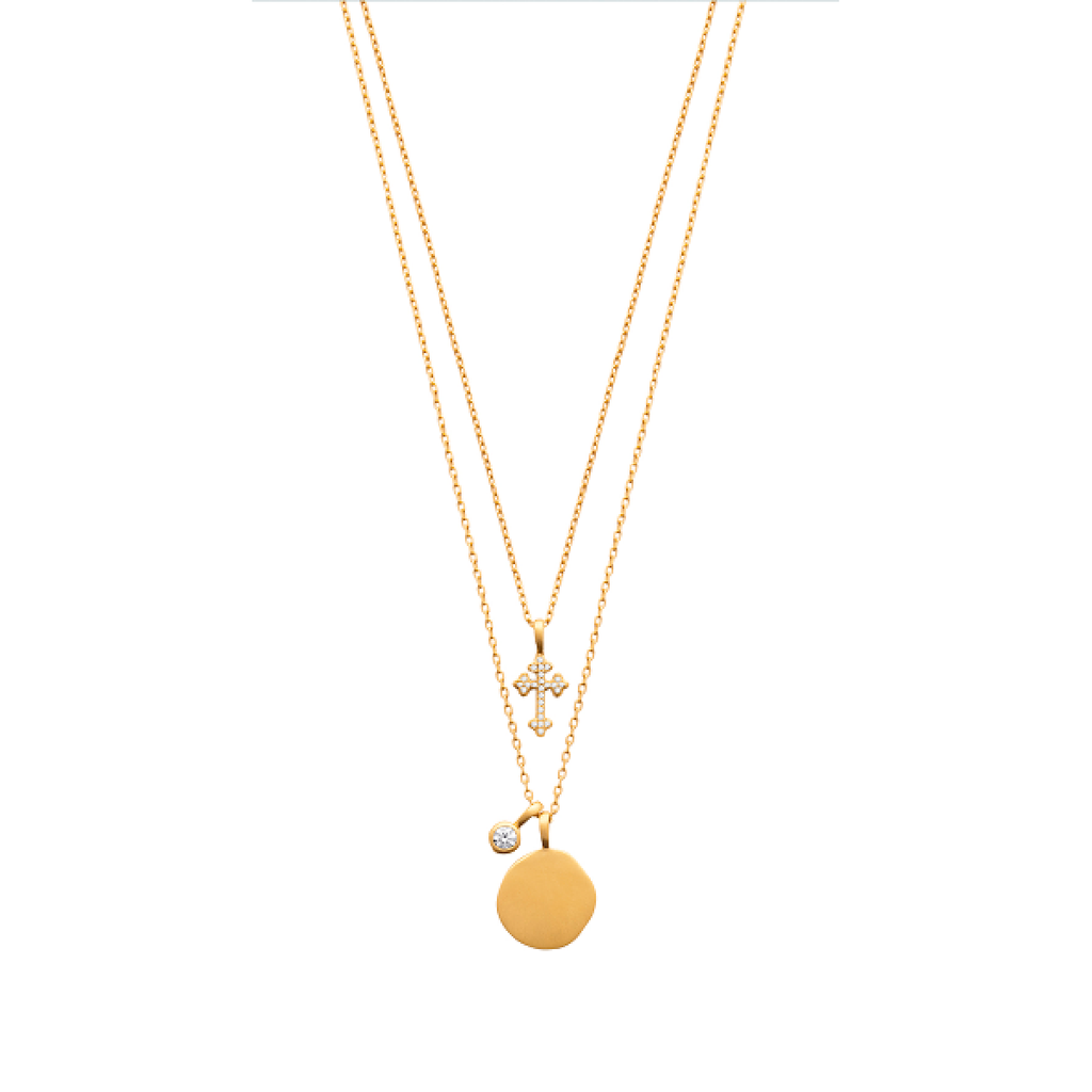 Cross Double Necklace in 18K Gold Plated, view 3