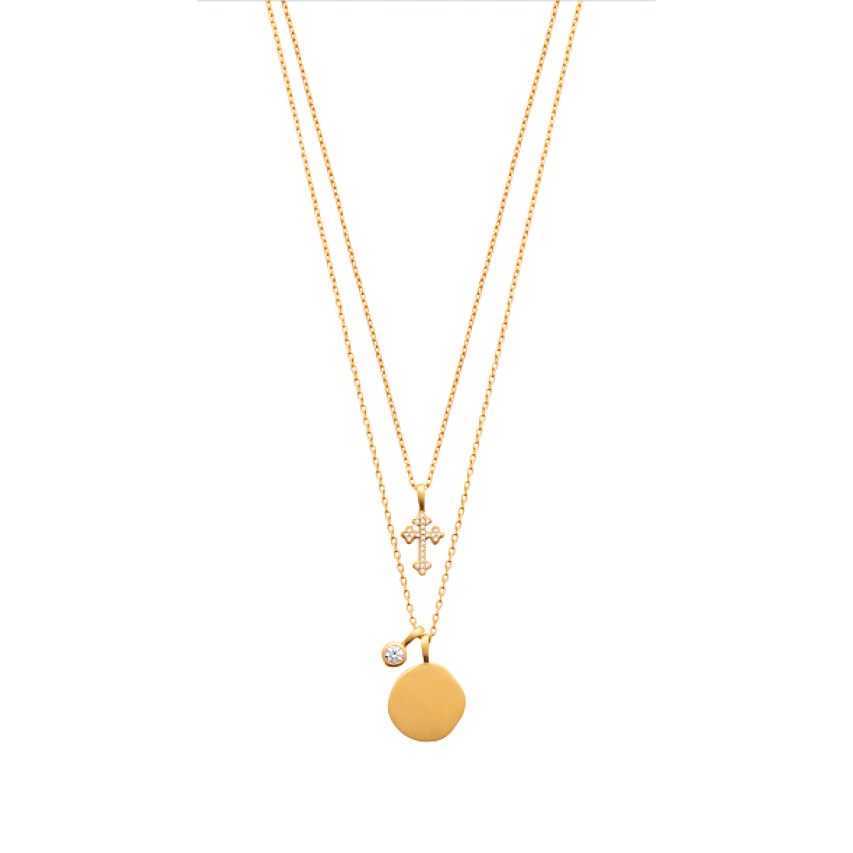 Mystigrey Cross 18K Gold Plated  Double Necklace for Women with Cubic Zirconia Black or White