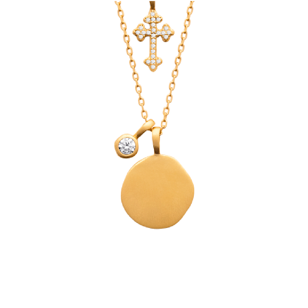 Mystigrey Cross 18K Gold Plated  Double Necklace for Women with Cubic Zirconia Black or White