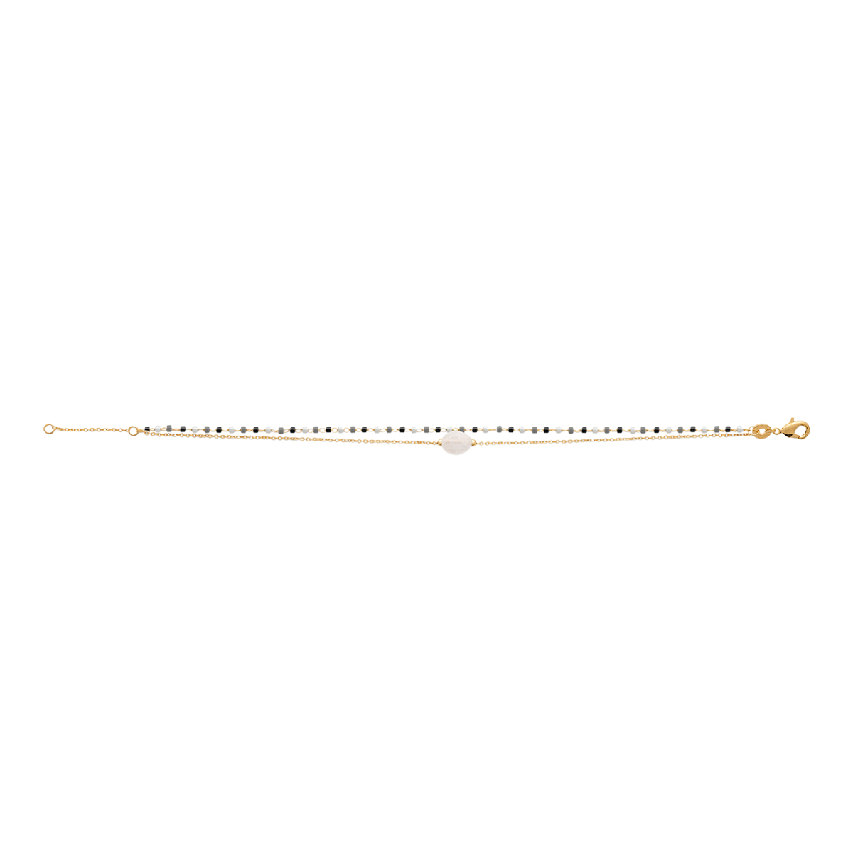 Mystigrey Agatha 18K Gold Plated Double Bracelet for Women Available in Black Agate, Pink Quartz, Green Aventurine, nd White Moonstone