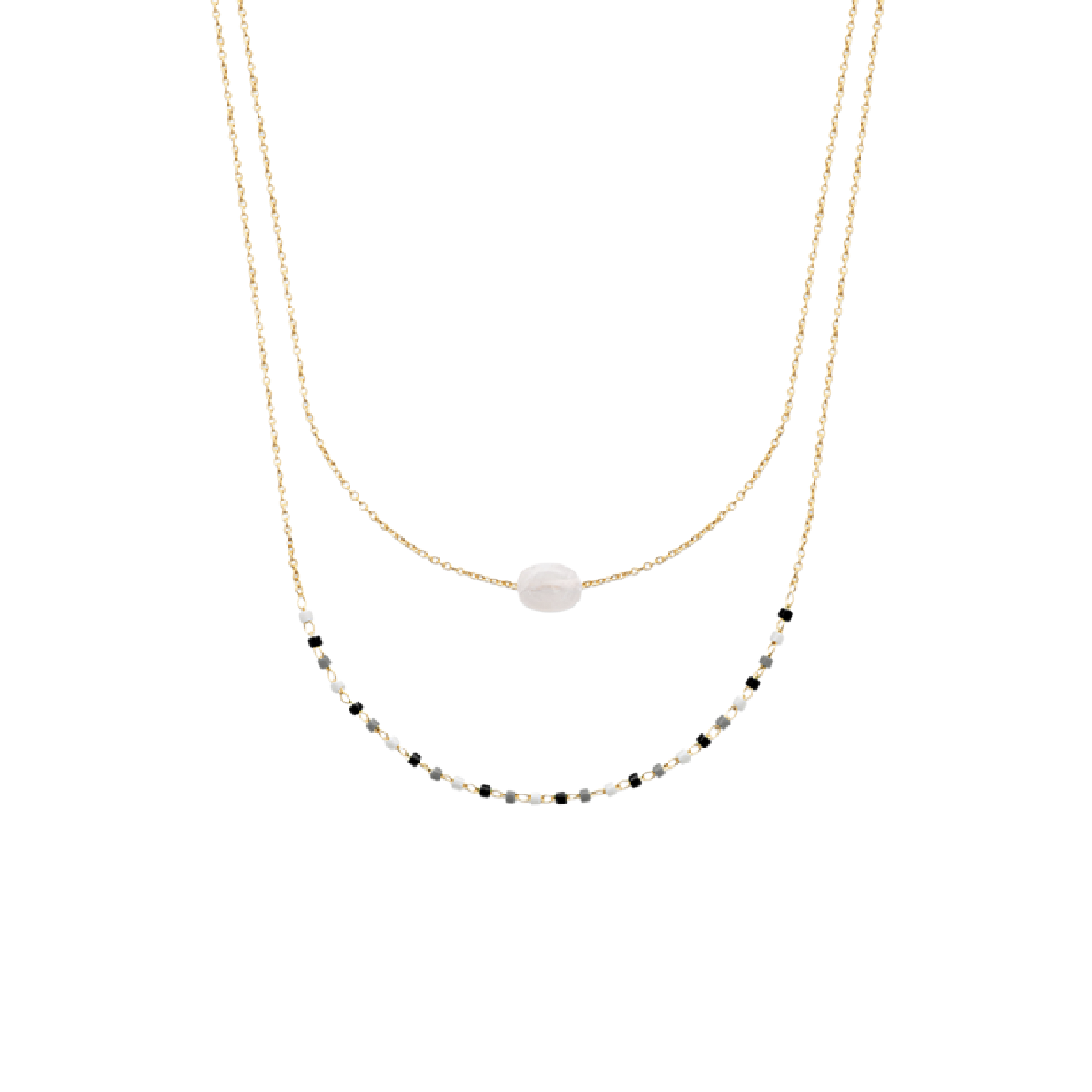 Mystigrey Agatha 18K Gold Plated  Double Necklace for Women Available in Black Agate, Blue Amazonite, Pink Quartz, Green Aventurine and White Moonstone